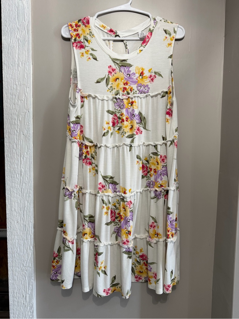 Sleeveless Cream Floral Tiered Mini Dress